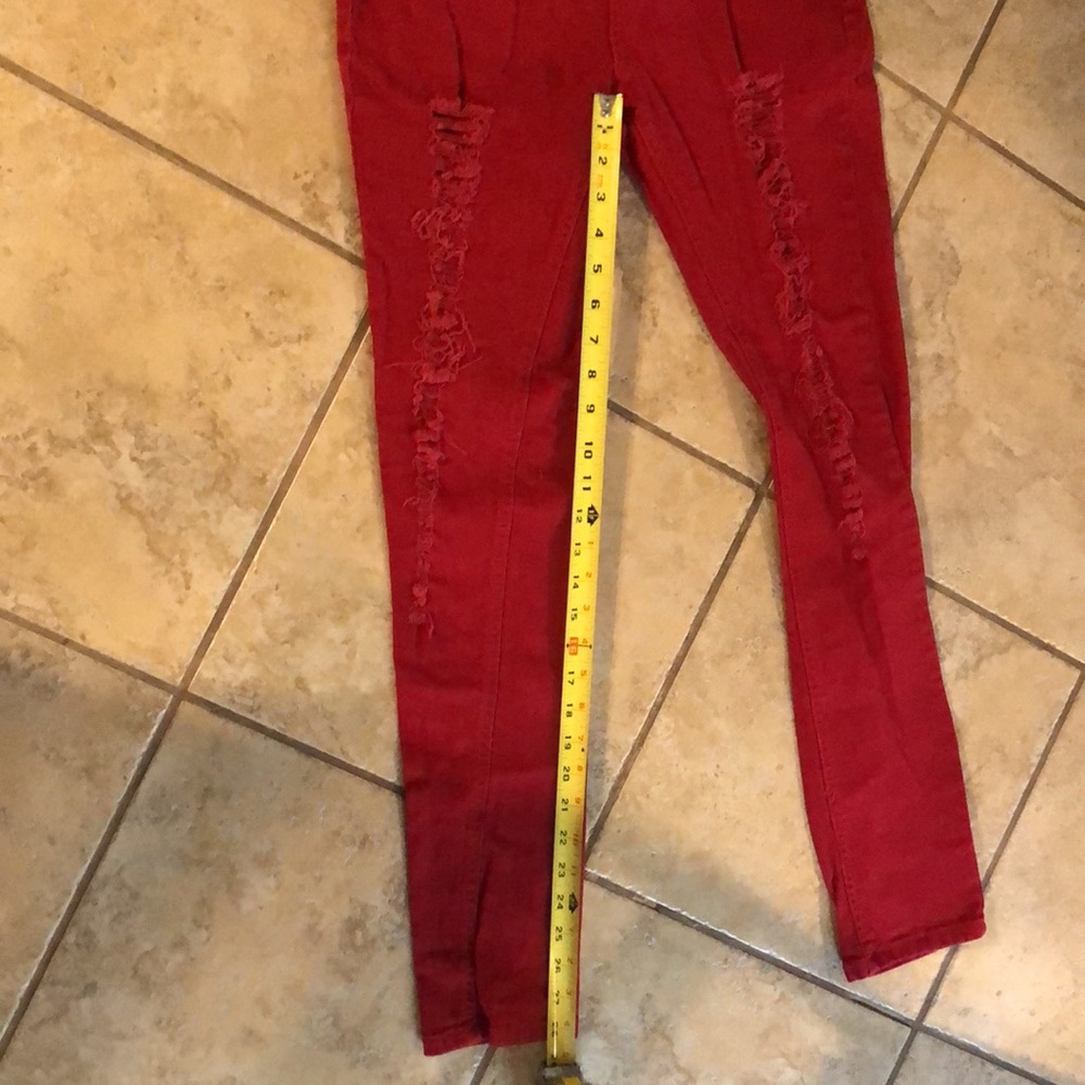 Red Ripped Skinny Jeans - Picture 6 of 7